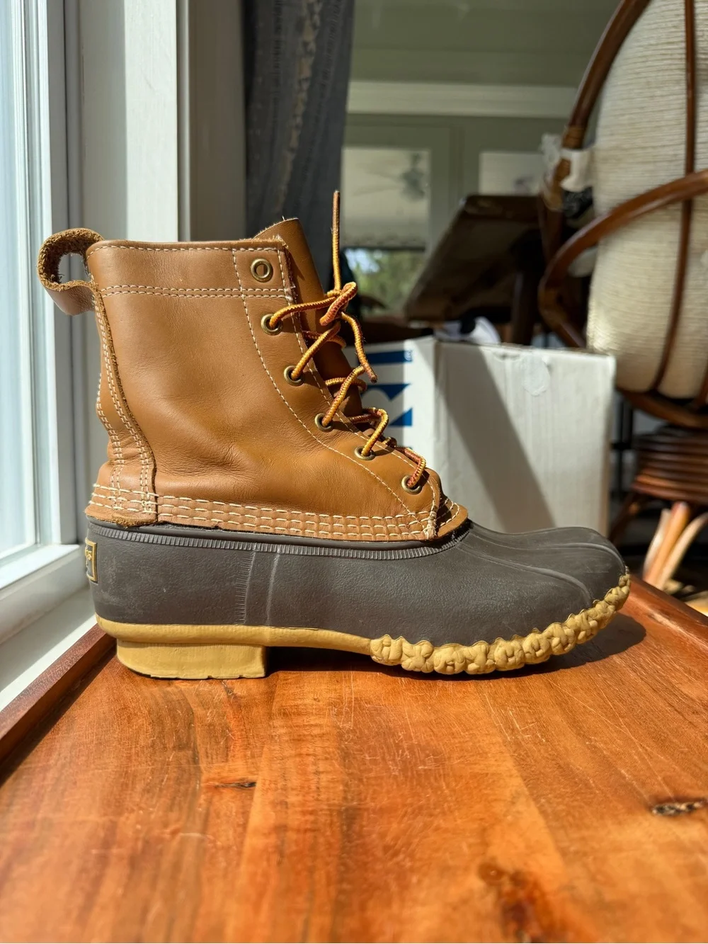 L.L. Bean Women's Two-Tone Tan and Dark Gray Winter Rain Boots